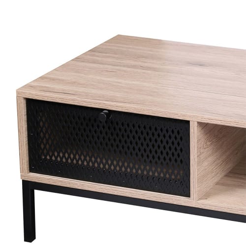 Meubles Tables basses | Table basse en bois et métal grillagé noir 1 tiroir - ZH39802