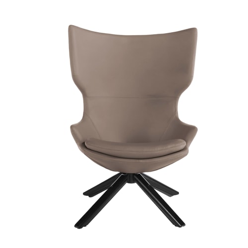 Canapés et fauteuils Fauteuils | Fauteuil pivotant skai taupe avec pieds en bois noir couleur wengé - GY27690
