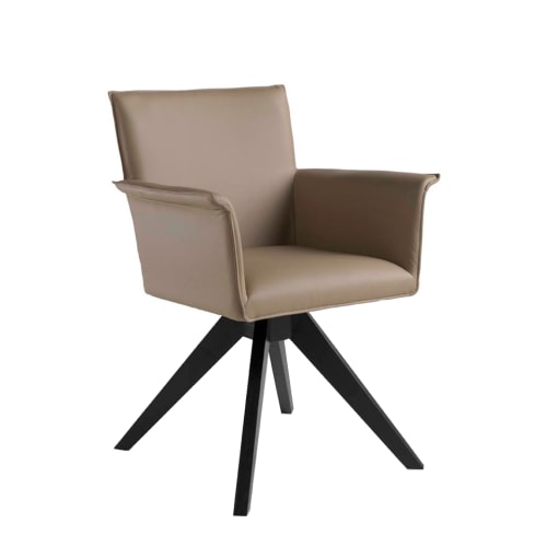 Canapés et fauteuils Fauteuils | Fauteuil pivotant simili cuir taupe et pieds couleur wengé - JK47286