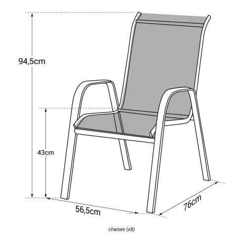 Set di 8 sedie in textilene nero e alluminio grigio MARBELLA
