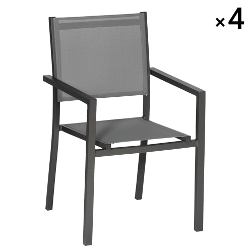 Jardin Chaises de jardin | Lot de 4 chaises en aluminium anthracite et textilène gris - QY14824