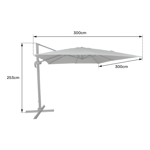 Jardin Parasols | Parasol déporté carré 3x3m aluminium toile grise avec housse - AC31440
