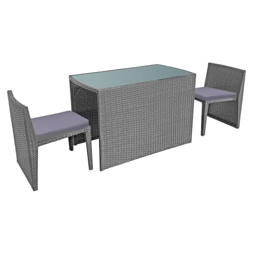 Jardin Ensemble table et chaises de jardin | Salon de jardin 2 places résine tressée grise tissu gris - GO54444