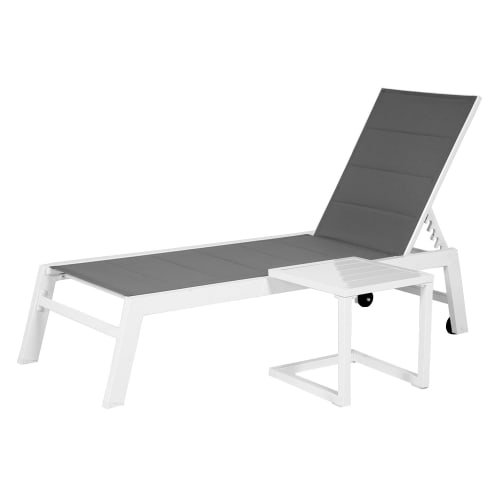 Jardin Bains de soleil et chaises longues | Transat et table d'appoint en textilène gris aluminium blanc - EL70536