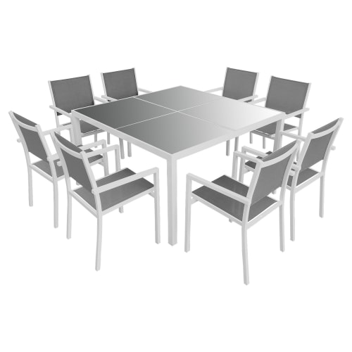 Jardin Ensemble table et chaises de jardin | Salon de jardin 8 places en aluminium blanc et gris - LG16426