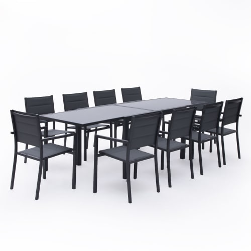 Jardin Ensemble table et chaises de jardin | Salon de jardin 6 à 10 places aluminium anthracite et gris - GE26527
