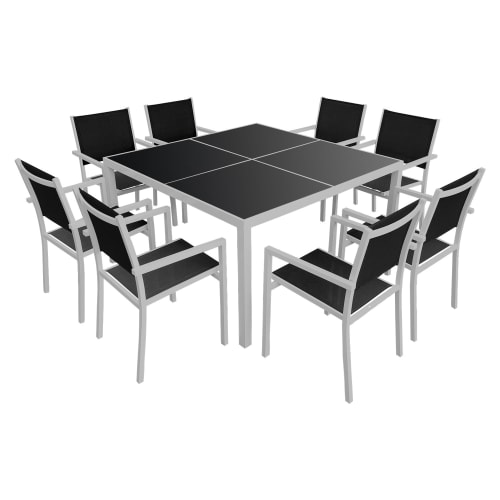 Jardin Ensemble table et chaises de jardin | Salon de jardin 8 places en aluminium gris et noir - BR78181