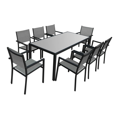 Jardin Ensemble table et chaises de jardin | Salon de jardin 8 places en aluminium anthracite et gris - KK01375
