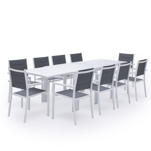 Jardin Ensemble table et chaises de jardin | Salon de jardin table 132/264cm en aluminium blanc et gris - GH62395