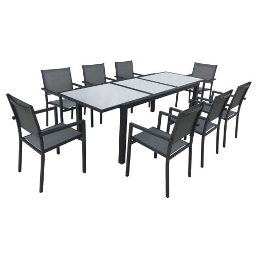 Jardin Ensemble table et chaises de jardin | Salon de jardin 6 à 8 places en aluminium anthracite et gris - GA49320