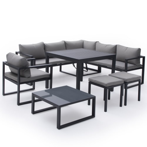 Jardin Ensemble table et chaises de jardin | Salon de jardin 7 places en tissu gris aluminium anthracite - IB91905