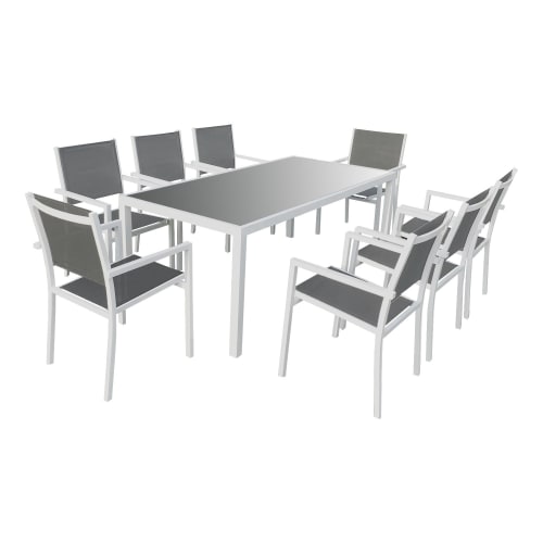 Jardin Ensemble table et chaises de jardin | Salon de jardin 8 places en aluminium blanc et gris - KC20304