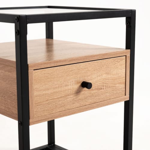 Muebles Mesas auxiliares | mesa auxiliar marrón de madera y metal estilo industrial - ML09247