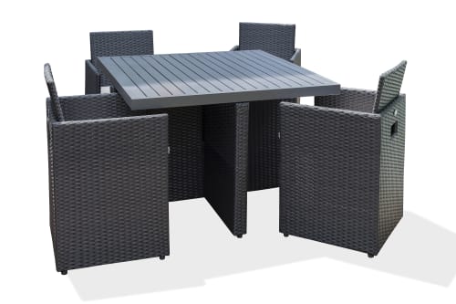 Jardin Ensemble table et chaises de jardin | Ensemble repas encastrable 4 places résine tressée noire - SV44513