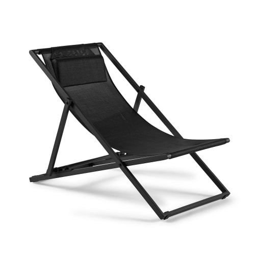 Jardin Bains de soleil et chaises longues | Transat en aluminium anthracite et textilène noir - XN60790