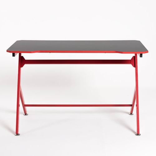 Muebles Escritorios | Escritorio industrial gris y rojo de madera y metal - LP16851