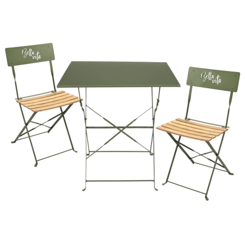 Jardin Ensemble table et chaises de jardin | Ensemble  table repas pliante + 2 chaises pliantes kaki - AT14137