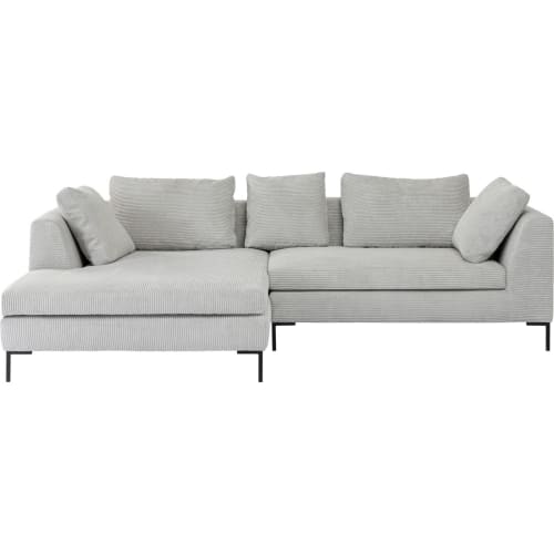 Canapé d'angle gauche 4 places en tissu côtelé gris