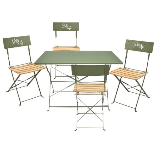 Jardin Ensemble table et chaises de jardin | Ensemble  table repas pliante + 4 chaises pliantes kaki - HI02080