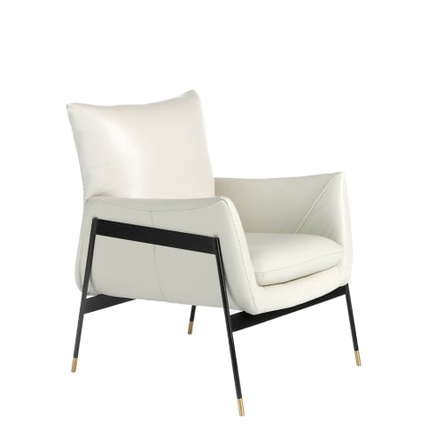 Canapés et fauteuils Fauteuils | Fauteuil cuir de vachette gris perle avec structure en acier noir - DW29438