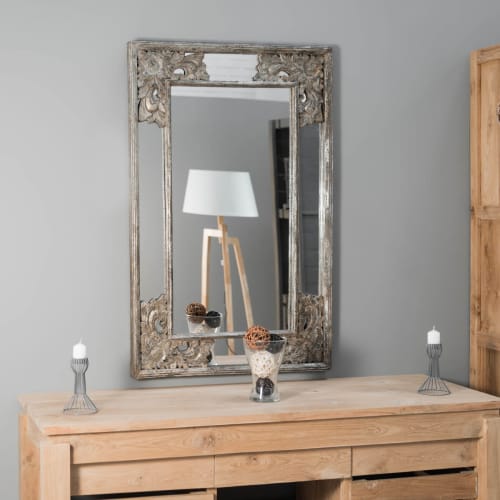 Déco Miroirs | Miroir déco en bois patiné Mathilde bronze 1m10 x 70cm - ZV83283