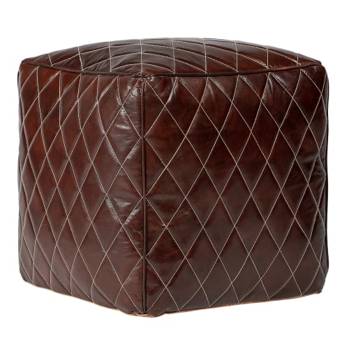 Canapés et fauteuils Poufs | Pouf carré, marron, 40x40x40 cm, en cuir - SB10829