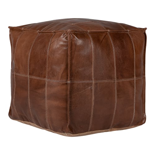 Canapés et fauteuils Poufs | Pouf carré marron, 40x40x40 cm, en cuir - NL53670