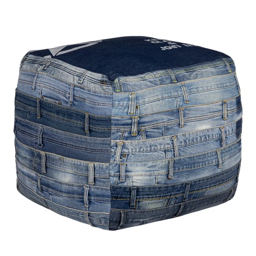 Canapés et fauteuils Poufs | Pouf carré, bleu, 45x45x45 cm, en jean - BO38379