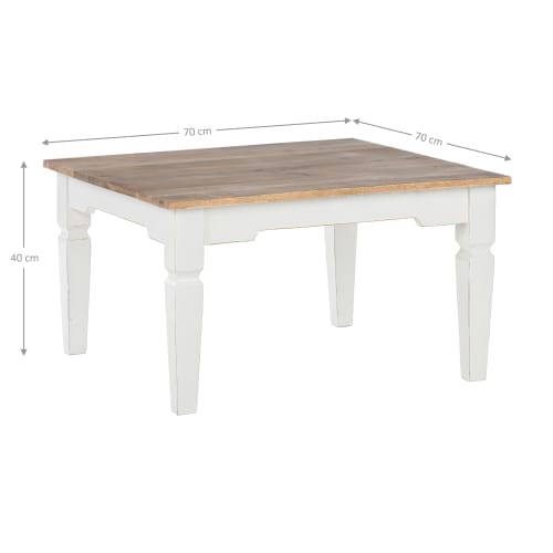 Meubles Tables basses | Table basse carrée naturel/blanc, 70x70x40 cm, en bois - HL84984