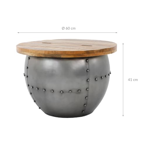 Meubles Tables basses | Table basse en métal avec plateau en bois massif de manguier - SP71990