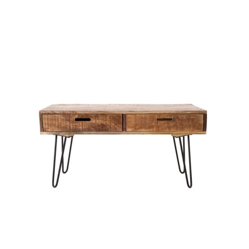 Meubles Tables basses | Table basse rétro en bois de manguier massif, 100x50x50cm, nature - GZ74151