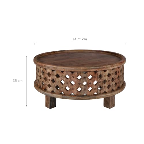 Meubles Tables basses | Table basse sculptée à la main, marron, Ø 75x35 cm, en bois - QR96390