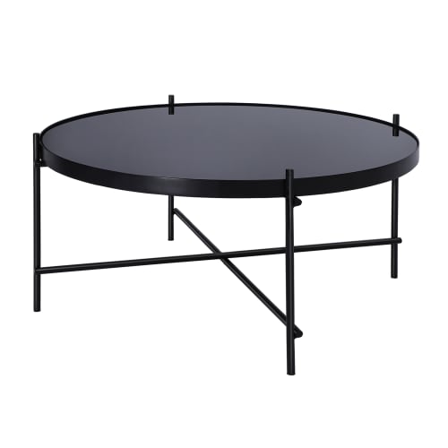 Meubles Tables basses | Table basse Ø 75x35 cm noir mat avec plateau en verre - RA28819
