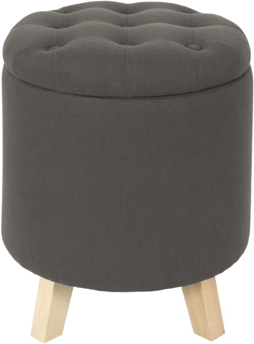 Canapés et fauteuils Poufs | Pouf coffre rond pieds en bois eleonor gris - RM51492