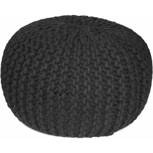 Canapés et fauteuils Poufs | Pouf rond en laine tricot noir - PJ45936
