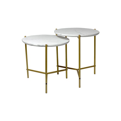 Meubles Tables basses | Set de 2 tables basses effet marbre et pieds en métal h40cm et h45cm - WY20294