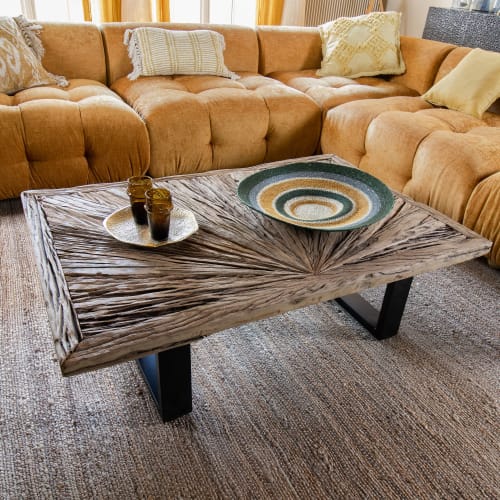 Meubles Tables basses | Table basse en bois de teck recyclé pieds en métal noir h35cm - DZ28926