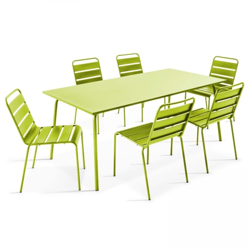 Jardin Ensemble table et chaises de jardin | Table de jardin et 6 chaises en métal vert - JL97832