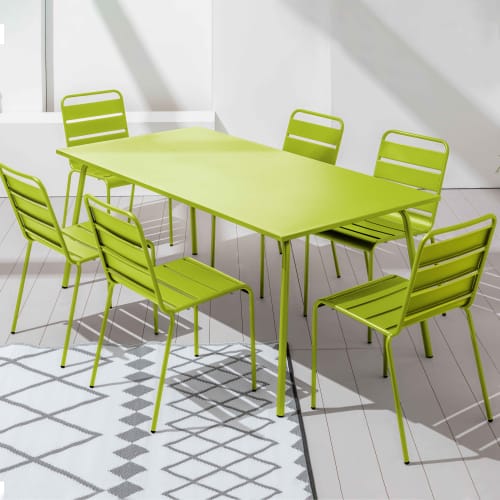 Jardin Ensemble table et chaises de jardin | Table de jardin et 6 chaises en métal vert - JO34905