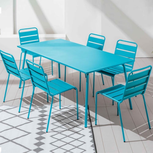 Jardin Ensemble table et chaises de jardin | Table de jardin et 6 chaises en métal turquoise - SQ10606