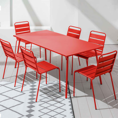 Jardin Ensemble table et chaises de jardin | Table de jardin et 6 chaises en métal rouge - YG48514