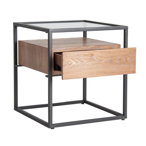 Muebles Mesas auxiliares | Mesa auxiliar de hierro y madera en marrón 55x55x60 - EB06733