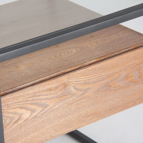 Muebles Mesas auxiliares | Mesa auxiliar de hierro y madera en marrón 55x55x60 - EB06733