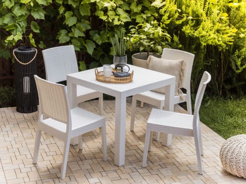 Jardin Ensemble table et chaises de jardin | Ensemble de jardin blanc 4 places - HT58702