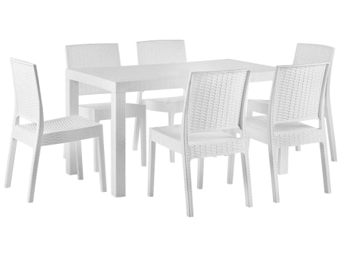 Jardin Ensemble table et chaises de jardin | Ensemble de jardin table avec 6 chaises blanc - XN83095