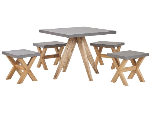 Jardin Ensemble table et chaises de jardin | Set de jardin 4 places en fibre-ciment et bois d'acacia - PB30381