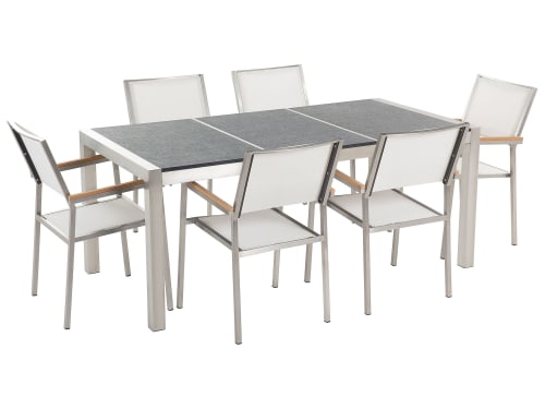 Jardin Ensemble table et chaises de jardin | Table acier inox et plateau en basalte avec 6 chaises inclus - RC92945