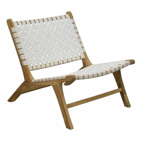 Canapés et fauteuils Fauteuils | Fauteuil design en teck et nylon tressé blanc - HG93062