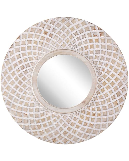 Déco Miroirs | Miroir rond ø 60 cm en bois clair et blanc - RI81176