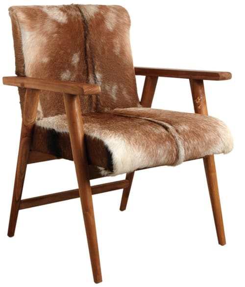 Canapés et fauteuils Fauteuils | Fauteuil en peau de chèvre marron et teck - SU10497